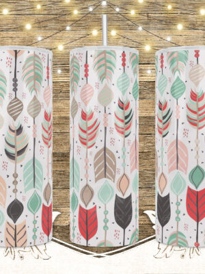 Feathers Coral and Mint Tumbler Design PNG