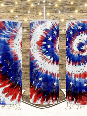Tie Dye Swirl Red, White, and Blue Tumbler Design PNG