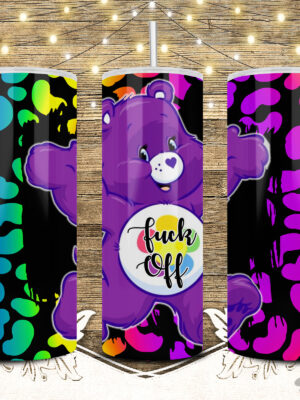 Sublimation Tumbler Design- Swear Bear purple-” Fuck Off” Design /Straight 20/30oz skinny tumbler design